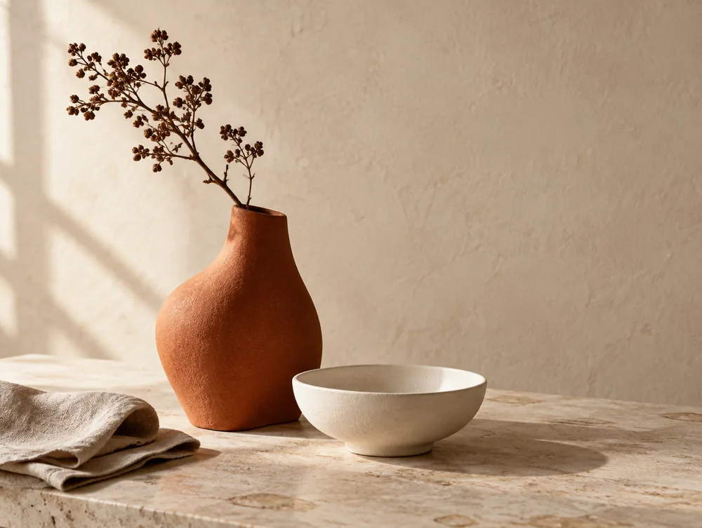 Terracotta and linen used in an illustrative website edit