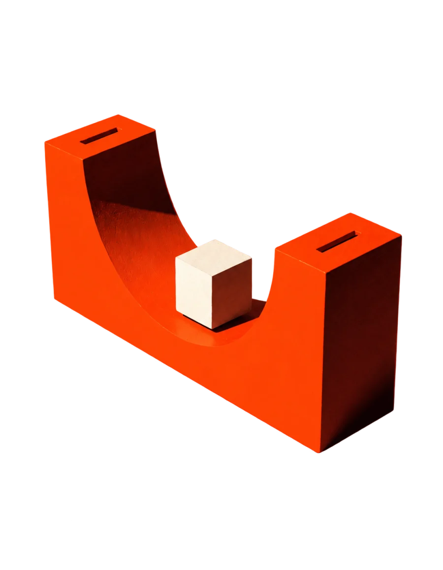 An orange bridge carrying a cube between two hosts