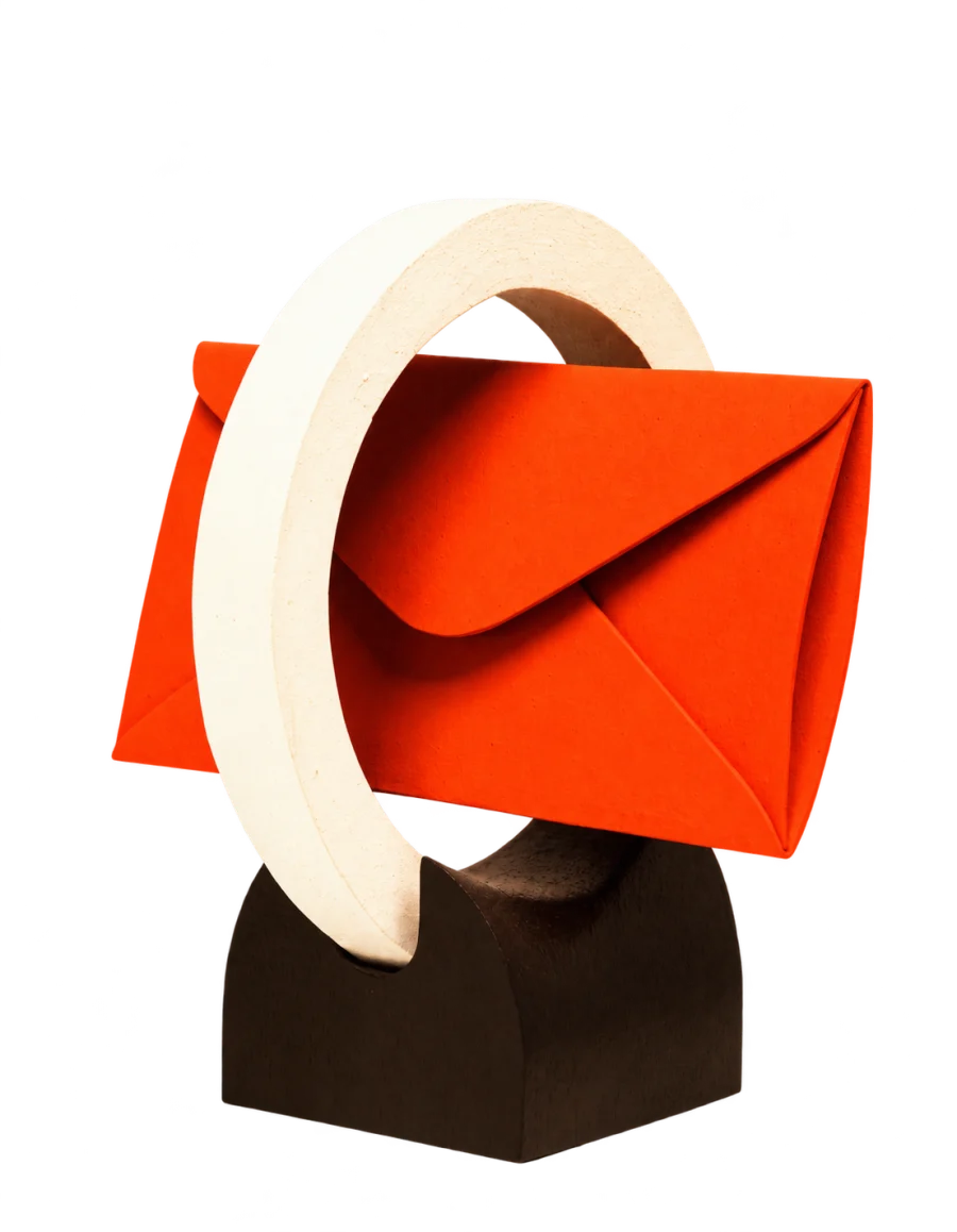 An orange envelope passing through a gateway